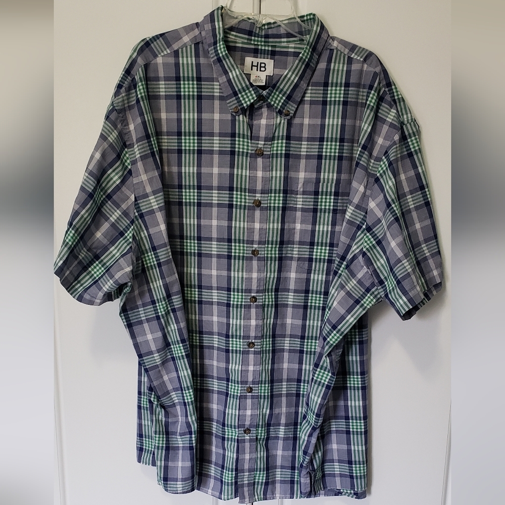 Harbor Bay Men's Blue & Green Plaid Button-Down Shirt 4XL (Big & Tall)